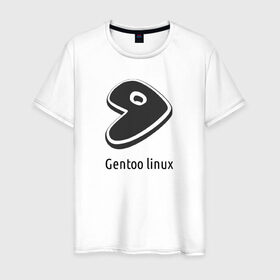 Мужская футболка хлопок с принтом Gentoo linux в Петрозаводске, 100% хлопок | прямой крой, круглый вырез горловины, длина до линии бедер, слегка спущенное плечо. | gentoo | gentoo linuxпрограммист | linux | unix | админ