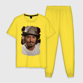 Мужская пижама хлопок с принтом Джонни Депп (Johnny Depp) в Петрозаводске, 100% хлопок | брюки и футболка прямого кроя, без карманов, на брюках мягкая резинка на поясе и по низу штанин
 | johnny depp | голливуд | джонни депп | кинозвезда