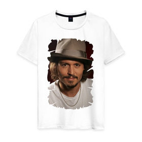 Мужская футболка хлопок с принтом Джонни Депп (Johnny Depp) в Петрозаводске, 100% хлопок | прямой крой, круглый вырез горловины, длина до линии бедер, слегка спущенное плечо. | johnny depp | голливуд | джонни депп | кинозвезда