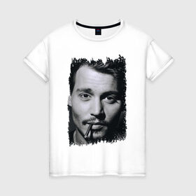 Женская футболка хлопок с принтом Johnny Depp (retro style) в Петрозаводске, 100% хлопок | прямой крой, круглый вырез горловины, длина до линии бедер, слегка спущенное плечо | johnny depp | голливуд | джонни депп | кинозвезда