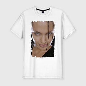 Мужская футболка премиум с принтом Лара Крофт (Анджелина Джоли) в Петрозаводске, 92% хлопок, 8% лайкра | приталенный силуэт, круглый вырез ворота, длина до линии бедра, короткий рукав | анджелина джоли | голливуд | расхитительница гробниц