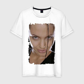 Мужская футболка хлопок с принтом Лара Крофт (Анджелина Джоли) в Петрозаводске, 100% хлопок | прямой крой, круглый вырез горловины, длина до линии бедер, слегка спущенное плечо. | анджелина джоли | голливуд | расхитительница гробниц