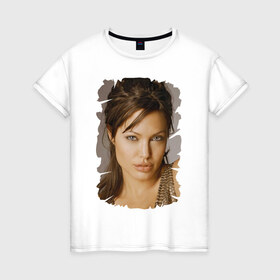 Женская футболка хлопок с принтом Анджелина Джоли в Петрозаводске, 100% хлопок | прямой крой, круглый вырез горловины, длина до линии бедер, слегка спущенное плечо | angelina jolie | анджелина джоли | кинозвезда