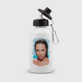 Бутылка спортивная с принтом Анджелина Джоли в Петрозаводске, металл | емкость — 500 мл, в комплекте две пластиковые крышки и карабин для крепления | 