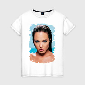 Женская футболка хлопок с принтом Анджелина Джоли в Петрозаводске, 100% хлопок | прямой крой, круглый вырез горловины, длина до линии бедер, слегка спущенное плечо | 