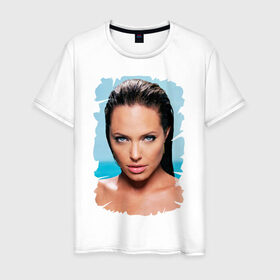 Мужская футболка хлопок с принтом Анджелина Джоли в Петрозаводске, 100% хлопок | прямой крой, круглый вырез горловины, длина до линии бедер, слегка спущенное плечо. | Тематика изображения на принте: 