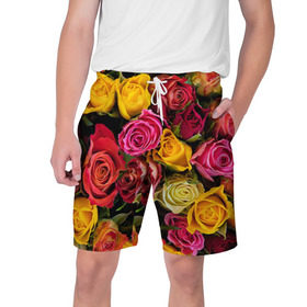 Мужские шорты 3D с принтом Цветы в Петрозаводске,  полиэстер 100% | прямой крой, два кармана без застежек по бокам. Мягкая трикотажная резинка на поясе, внутри которой широкие завязки. Длина чуть выше колен | flower | девушкам | розы | цветочки | цветы