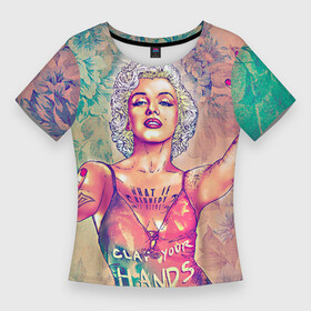 Женская футболка 3D Slim с принтом Монро в Петрозаводске,  |  | девушка | кино | мерлин | монро | мэрилин | цветы