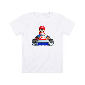 Детская футболка хлопок с принтом Super Mario в Петрозаводске, 100% хлопок | круглый вырез горловины, полуприлегающий силуэт, длина до линии бедер | 