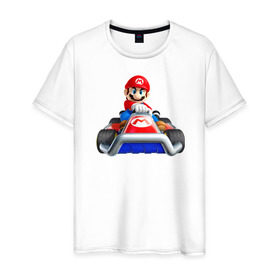 Мужская футболка хлопок с принтом Super Mario в Петрозаводске, 100% хлопок | прямой крой, круглый вырез горловины, длина до линии бедер, слегка спущенное плечо. | Тематика изображения на принте: 