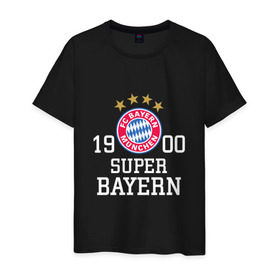 Мужская футболка хлопок с принтом Super Bayern в Петрозаводске, 100% хлопок | прямой крой, круглый вырез горловины, длина до линии бедер, слегка спущенное плечо. | бавария