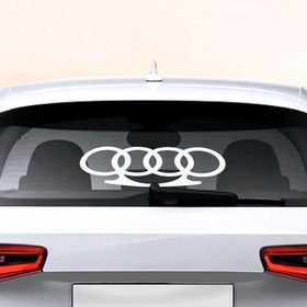 Наклейка на авто - для заднего стекла с принтом Audi в Петрозаводске, ПВХ | Точные размеры наклейки зависят от выбранного изображения (ширина не больше 75 мм, высота не больше 45 мм) | Тематика изображения на принте: автобренд | ауди | лого | машина