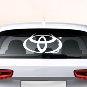 Наклейка на авто - для заднего стекла с принтом Toyota в Петрозаводске, ПВХ | Точные размеры наклейки зависят от выбранного изображения (ширина не больше 75 мм, высота не больше 45 мм) | автобренд | лого | машина | тойота