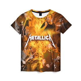 Женская футболка 3D с принтом METALLICA в Петрозаводске, 100% полиэфир ( синтетическое хлопкоподобное полотно) | прямой крой, круглый вырез горловины, длина до линии бедер | metallica | rock | металлика | метла | рок