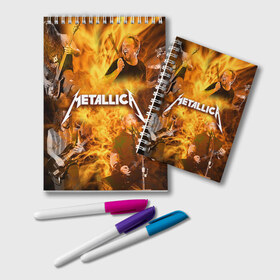 Блокнот с принтом METALLICA в Петрозаводске, 100% бумага | 48 листов, плотность листов — 60 г/м2, плотность картонной обложки — 250 г/м2. Листы скреплены удобной пружинной спиралью. Цвет линий — светло-серый
 | metallica | rock | металлика | метла | рок