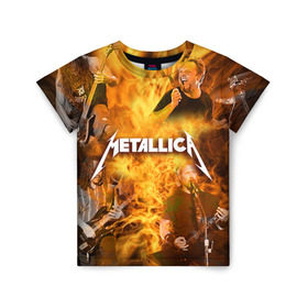 Детская футболка 3D с принтом METALLICA в Петрозаводске, 100% гипоаллергенный полиэфир | прямой крой, круглый вырез горловины, длина до линии бедер, чуть спущенное плечо, ткань немного тянется | Тематика изображения на принте: metallica | rock | металлика | метла | рок