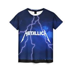 Женская футболка 3D с принтом METALLICA в Петрозаводске, 100% полиэфир ( синтетическое хлопкоподобное полотно) | прямой крой, круглый вырез горловины, длина до линии бедер | metallica | rock | металлика | рок