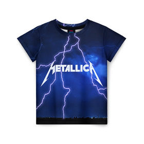 Детская футболка 3D с принтом METALLICA в Петрозаводске, 100% гипоаллергенный полиэфир | прямой крой, круглый вырез горловины, длина до линии бедер, чуть спущенное плечо, ткань немного тянется | metallica | rock | металлика | рок
