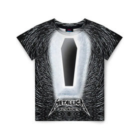 Детская футболка 3D с принтом METALLICA в Петрозаводске, 100% гипоаллергенный полиэфир | прямой крой, круглый вырез горловины, длина до линии бедер, чуть спущенное плечо, ткань немного тянется | металлика
