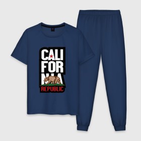 Мужская пижама хлопок с принтом CALIFORNIA REPUBLIC в Петрозаводске, 100% хлопок | брюки и футболка прямого кроя, без карманов, на брюках мягкая резинка на поясе и по низу штанин
 | california | usa | калифорния | мода | повседневный | сша