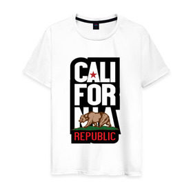 Мужская футболка хлопок с принтом CALIFORNIA REPUBLIC в Петрозаводске, 100% хлопок | прямой крой, круглый вырез горловины, длина до линии бедер, слегка спущенное плечо. | california | usa | калифорния | мода | повседневный | сша