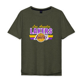 Мужская футболка хлопок Oversize с принтом Los Angeles Lakers в Петрозаводске, 100% хлопок | свободный крой, круглый ворот, “спинка” длиннее передней части | basketball | lakers | баскетболл | лос анджелес | нба