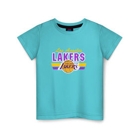 Детская футболка хлопок с принтом Los Angeles Lakers в Петрозаводске, 100% хлопок | круглый вырез горловины, полуприлегающий силуэт, длина до линии бедер | Тематика изображения на принте: basketball | lakers | баскетболл | лос анджелес | нба