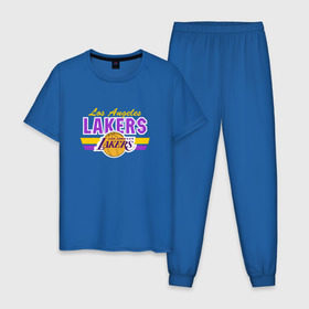 Мужская пижама хлопок с принтом Los Angeles Lakers в Петрозаводске, 100% хлопок | брюки и футболка прямого кроя, без карманов, на брюках мягкая резинка на поясе и по низу штанин
 | basketball | lakers | баскетболл | лос анджелес | нба