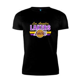 Мужская футболка премиум с принтом Los Angeles Lakers в Петрозаводске, 92% хлопок, 8% лайкра | приталенный силуэт, круглый вырез ворота, длина до линии бедра, короткий рукав | Тематика изображения на принте: basketball | lakers | баскетболл | лос анджелес | нба