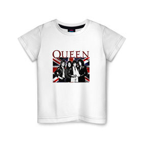 Детская футболка хлопок с принтом Queen band в Петрозаводске, 100% хлопок | круглый вырез горловины, полуприлегающий силуэт, длина до линии бедер | england | freddie | mercury | queen   легендарная рок группаqueen | фредди меркьури