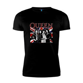 Мужская футболка премиум с принтом Queen band в Петрозаводске, 92% хлопок, 8% лайкра | приталенный силуэт, круглый вырез ворота, длина до линии бедра, короткий рукав | england | freddie | mercury | queen   легендарная рок группаqueen | фредди меркьури