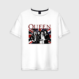 Женская футболка хлопок Oversize с принтом Queen band в Петрозаводске, 100% хлопок | свободный крой, круглый ворот, спущенный рукав, длина до линии бедер
 | england | freddie | mercury | queen   легендарная рок группаqueen | фредди меркьури