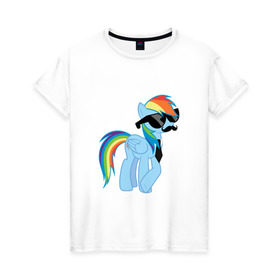 Женская футболка хлопок с принтом Rainbow Dash в Петрозаводске, 100% хлопок | прямой крой, круглый вырез горловины, длина до линии бедер, слегка спущенное плечо | mlp | pony | rainbow dash | пони | радуга | рэйнбоу | усы