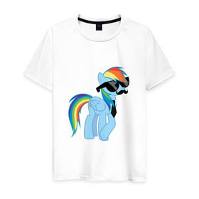 Мужская футболка хлопок с принтом Rainbow Dash в Петрозаводске, 100% хлопок | прямой крой, круглый вырез горловины, длина до линии бедер, слегка спущенное плечо. | mlp | pony | rainbow dash | пони | радуга | рэйнбоу | усы