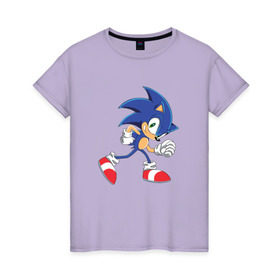 Женская футболка хлопок с принтом Sonic the Hedgehog в Петрозаводске, 100% хлопок | прямой крой, круглый вырез горловины, длина до линии бедер, слегка спущенное плечо | sonic | sonic the hedgehogсега | олдскул | соник