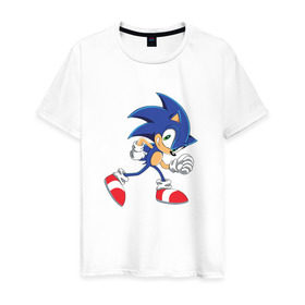 Мужская футболка хлопок с принтом Sonic the Hedgehog в Петрозаводске, 100% хлопок | прямой крой, круглый вырез горловины, длина до линии бедер, слегка спущенное плечо. | sonic | sonic the hedgehogсега | олдскул | соник