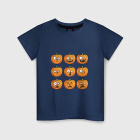 Детская футболка хлопок с принтом Набор тыкв (Хеллоуин) в Петрозаводске, 100% хлопок | круглый вырез горловины, полуприлегающий силуэт, длина до линии бедер | Тематика изображения на принте: halloween | мистика | смайл | тыква | ужас | хеллоуин