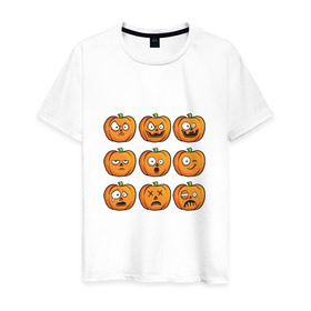 Мужская футболка хлопок с принтом Набор тыкв (Хеллоуин) в Петрозаводске, 100% хлопок | прямой крой, круглый вырез горловины, длина до линии бедер, слегка спущенное плечо. | halloween | мистика | смайл | тыква | ужас | хеллоуин