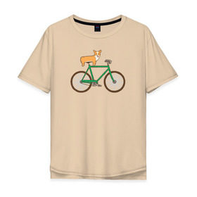 Мужская футболка хлопок Oversize с принтом Корги на велосипеде в Петрозаводске, 100% хлопок | свободный крой, круглый ворот, “спинка” длиннее передней части | велосипед | корги | собака