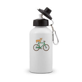 Бутылка спортивная с принтом Корги на велосипеде в Петрозаводске, металл | емкость — 500 мл, в комплекте две пластиковые крышки и карабин для крепления | велосипед | корги | собака