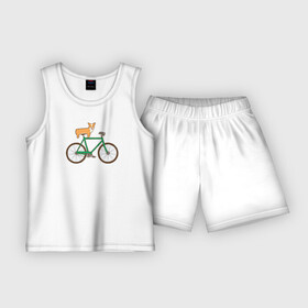 Детская пижама с шортами хлопок с принтом Корги на велосипеде в Петрозаводске,  |  | велосипед | корги | собака