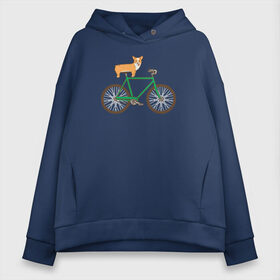 Женское худи Oversize хлопок с принтом Корги на велосипеде в Петрозаводске, френч-терри — 70% хлопок, 30% полиэстер. Мягкий теплый начес внутри —100% хлопок | боковые карманы, эластичные манжеты и нижняя кромка, капюшон на магнитной кнопке | Тематика изображения на принте: велосипед | корги | собака