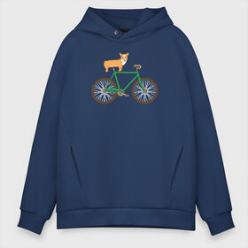 Мужское худи Oversize хлопок с принтом Корги на велосипеде в Петрозаводске, френч-терри — 70% хлопок, 30% полиэстер. Мягкий теплый начес внутри —100% хлопок | боковые карманы, эластичные манжеты и нижняя кромка, капюшон на магнитной кнопке | велосипед | корги | собака