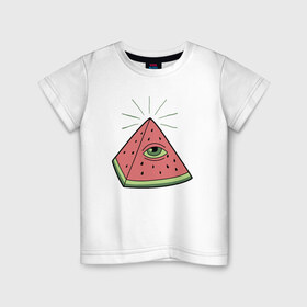 Детская футболка хлопок с принтом Арбуз в Петрозаводске, 100% хлопок | круглый вырез горловины, полуприлегающий силуэт, длина до линии бедер | арбуз | масоны | пирамида | фрукт | ягода