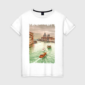 Женская футболка хлопок с принтом Венеция в Петрозаводске, 100% хлопок | прямой крой, круглый вырез горловины, длина до линии бедер, слегка спущенное плечо | венеция | город на воде | италия