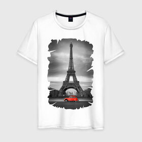 Мужская футболка хлопок с принтом Эйфелева башня в Петрозаводске, 100% хлопок | прямой крой, круглый вырез горловины, длина до линии бедер, слегка спущенное плечо. | france | paris | париж | франция | эйфелева башня