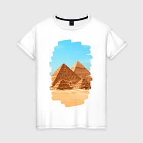 Женская футболка хлопок с принтом Египетские пирамиды в Петрозаводске, 100% хлопок | прямой крой, круглый вырез горловины, длина до линии бедер, слегка спущенное плечо | великие пирамиды | гиза | египет | каир | пустыня