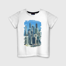 Детская футболка хлопок с принтом Дубай в Петрозаводске, 100% хлопок | круглый вырез горловины, полуприлегающий силуэт, длина до линии бедер | dubai | арабские эмираты | мегаполис