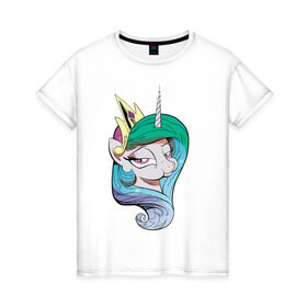 Женская футболка хлопок с принтом Princess Celestia в Петрозаводске, 100% хлопок | прямой крой, круглый вырез горловины, длина до линии бедер, слегка спущенное плечо | celestia | mlp | pony | unicorn | пони | селестия