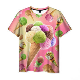 Мужская футболка 3D с принтом Мороженое в Петрозаводске, 100% полиэфир | прямой крой, круглый вырез горловины, длина до линии бедер | cream | ice | icecream | вкусная | еда | мороженое | рожок